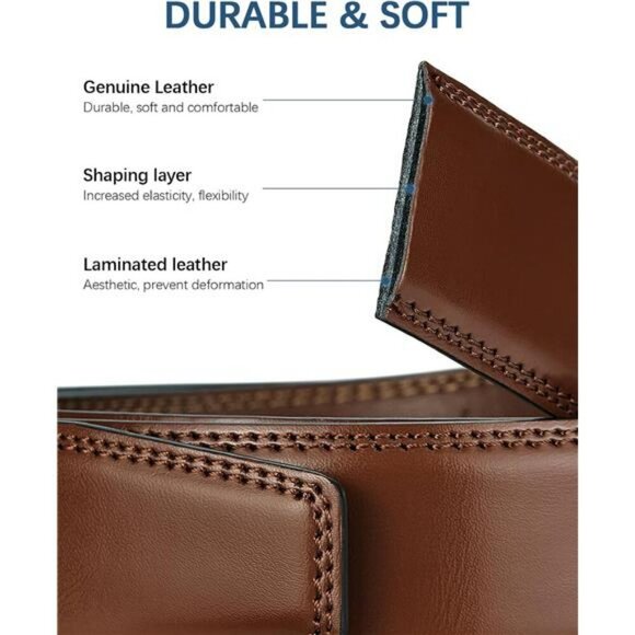 Mens leather ratchet belt adjustable slide buckle dress casual trim to fit - Picture 5 of 7